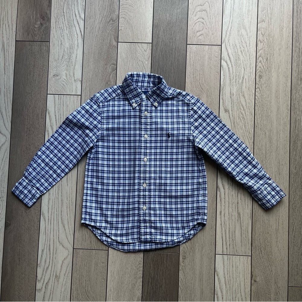 Ralph Lauren kids Blue and White Plaid Button-Up Shirt